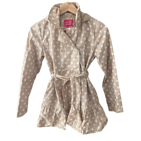 Pink Platinum Polka Dot Peplum Belted Jacket - Tan White - 10/12 - Picture 1 of 8